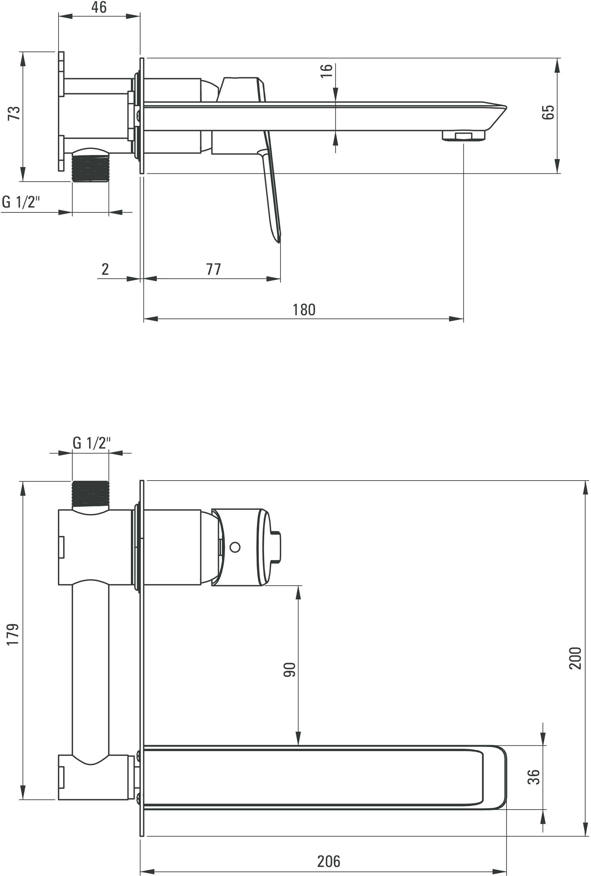 Bateria umywalkowa podtynkowa ARNIKA BQA 054L Deante - rysunek techniczny